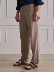 Sand Herringbone - Signature Heritage Linen Rich Trousers - صورة 1 من 6