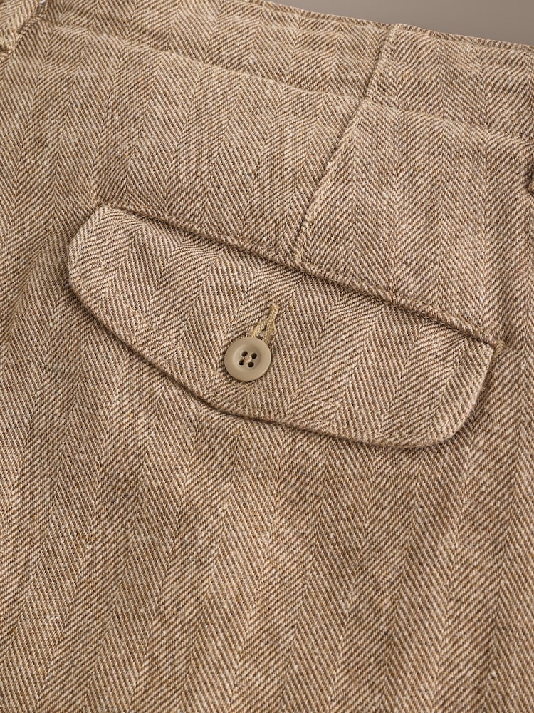 Sand Herringbone Regular Tapered Fit Signature Heritage Linen Rich Trousers - Image 11 of 11