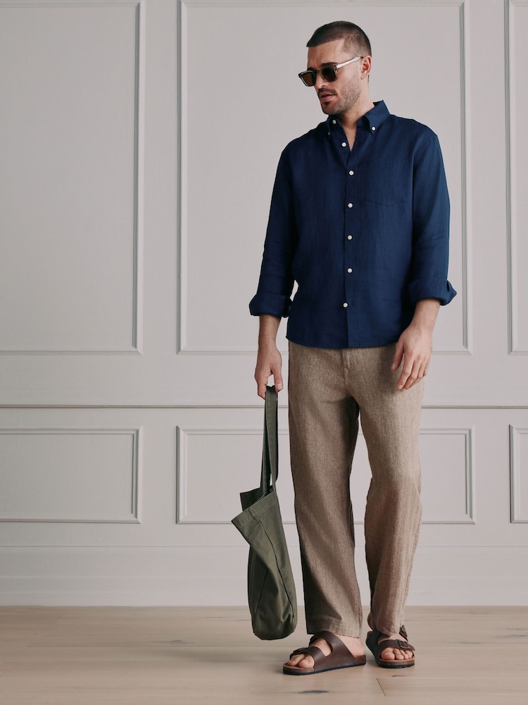 Sand Herringbone - Signature Heritage Linen Rich Trousers - صورة 2 من 6 Sand Herringbone - Signature Heritage Linen Rich Trousers - صورة 2 من 6