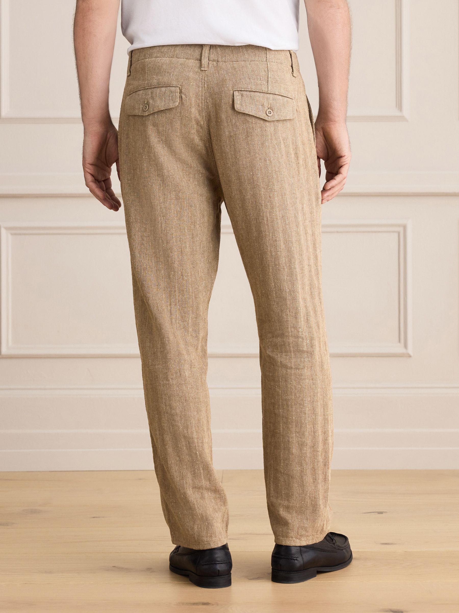 Buy Sand Herringbone Regular Tapered Fit Signature Heritage Linen