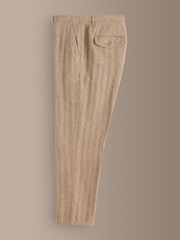 Sand Herringbone Regular Tapered Fit Signature Heritage Linen Rich Trousers - Image 7 of 11