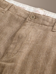 Sand Herringbone Regular Tapered Fit Signature Heritage Linen Rich Trousers - Image 9 of 11