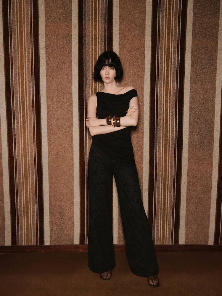 Mango Black Wide Leg Paisley Print Jeans - Image 1 of 7