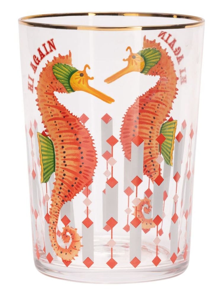 Yvonne Ellen Set of 2 Clear Hi Ball Sea Horse Glasses - Image 1 of 2