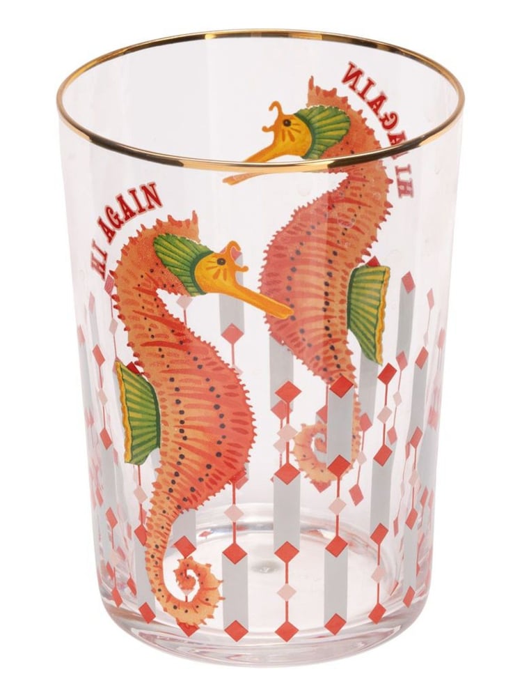 Yvonne Ellen Set of 2 Clear Hi Ball Sea Horse Glasses - Image 2 of 2