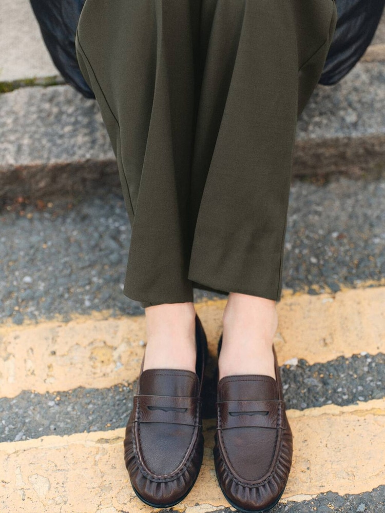 Mango Brown Leather Penny Loafers - Image 1 of 4