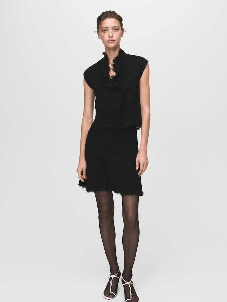 Mango Black Tweed Skirt With Frayed Hem - Image 1 of 6