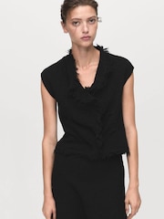 Mango Black Tweed Skirt With Frayed Hem - Image 4 of 6