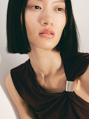 Mango Brown Asymmetric Neckline Top With Metallic Detail - Image 4 of 6