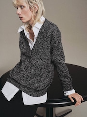 Mango Black V-Neck Speckled Jumper - Image 1 of 6