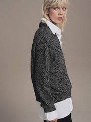 Mango Black V-Neck Speckled Jumper - Image 4 of 6