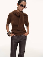 Mango Brown Leather-Effect Skinny Trousers - Image 3 of 7