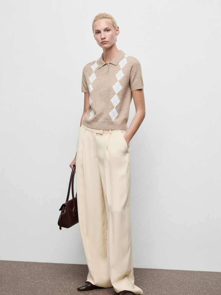 Mango Grey Diamond-Print Polo-Neck Sweater - Image 1 of 6