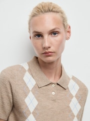 Mango Grey Diamond-Print Polo-Neck Sweater - Image 4 of 6