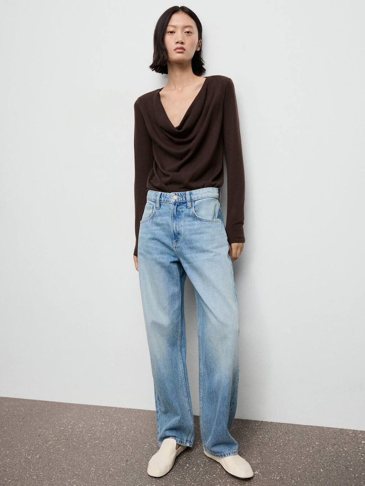 Mango Brown Drape Long Sleeve Fine Knit Top - Image 1 of 6