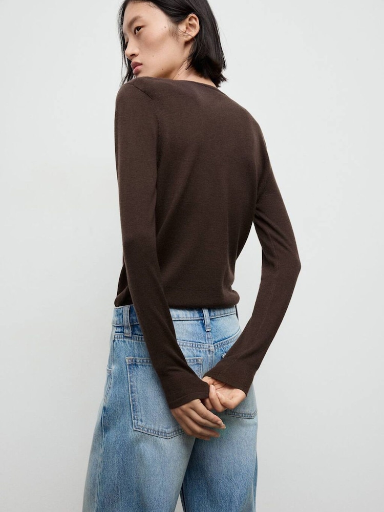 Mango Brown Drape Long Sleeve Fine Knit Top - Image 2 of 6