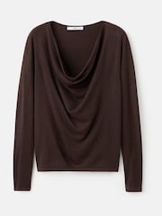 Mango Brown Drape Long Sleeve Fine Knit Top - Image 5 of 6