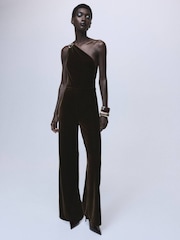 Mango Brown Velvet Wide Leg Jumpsuit - Image 1 of 6