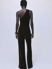 Mango Brown Velvet Wide Leg Jumpsuit - Image 2 of 6