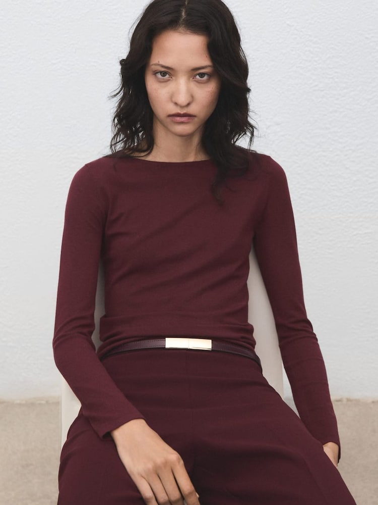 Mango Red Long-Sleeved Fine-Knit Sweater - Image 1 of 6