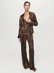 Mango Brown Satin Striped Trousers - Image 1 of 6