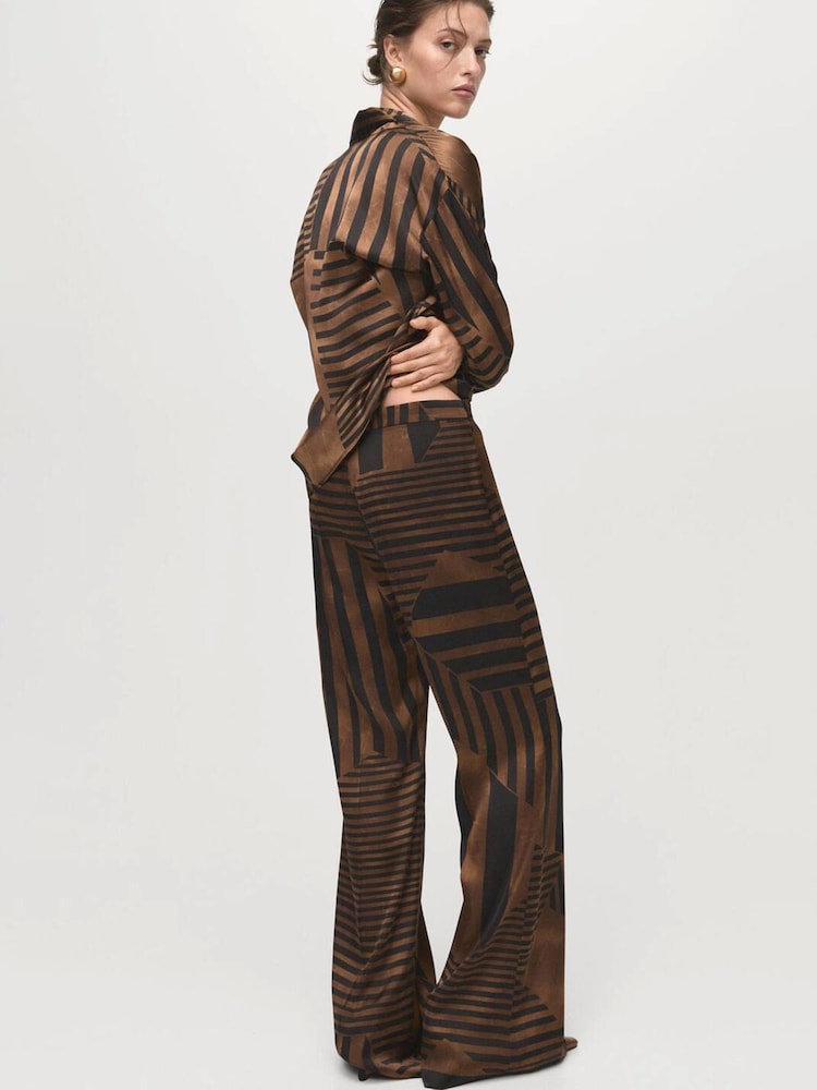 Mango Brown Satin Striped Trousers - Image 2 of 6