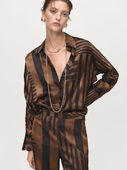 Mango Brown Satin Striped Trousers - Image 3 of 6