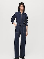 Mango Blue Belt Denim Jumpsuit - Image 1 of 5
