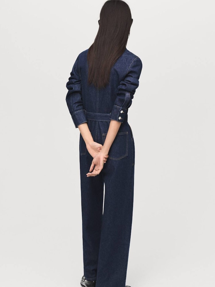 Mango Blue Belt Denim Jumpsuit - Image 2 of 5 Mango Blue Belt Denim Jumpsuit - Image 2 of 5