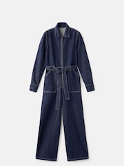 Mango Blue Belt Denim Jumpsuit - Image 4 of 5