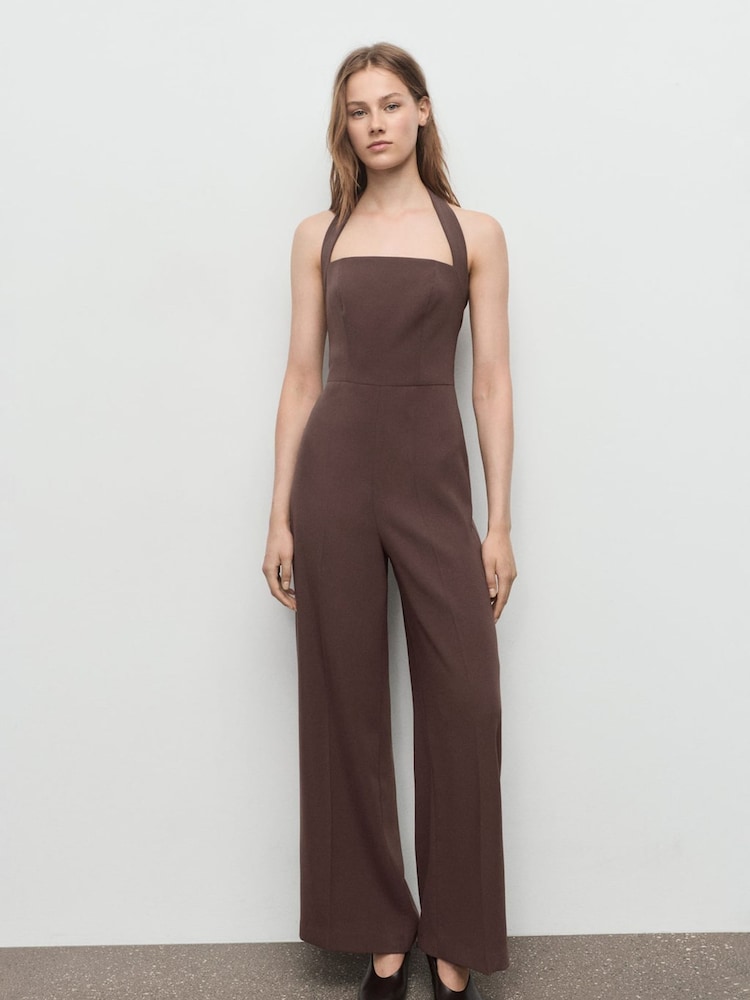 Mango Brown Halter Neck Jumpsuit - Image 1 of 6 Mango Brown Halter Neck Jumpsuit - Image 1 of 6
