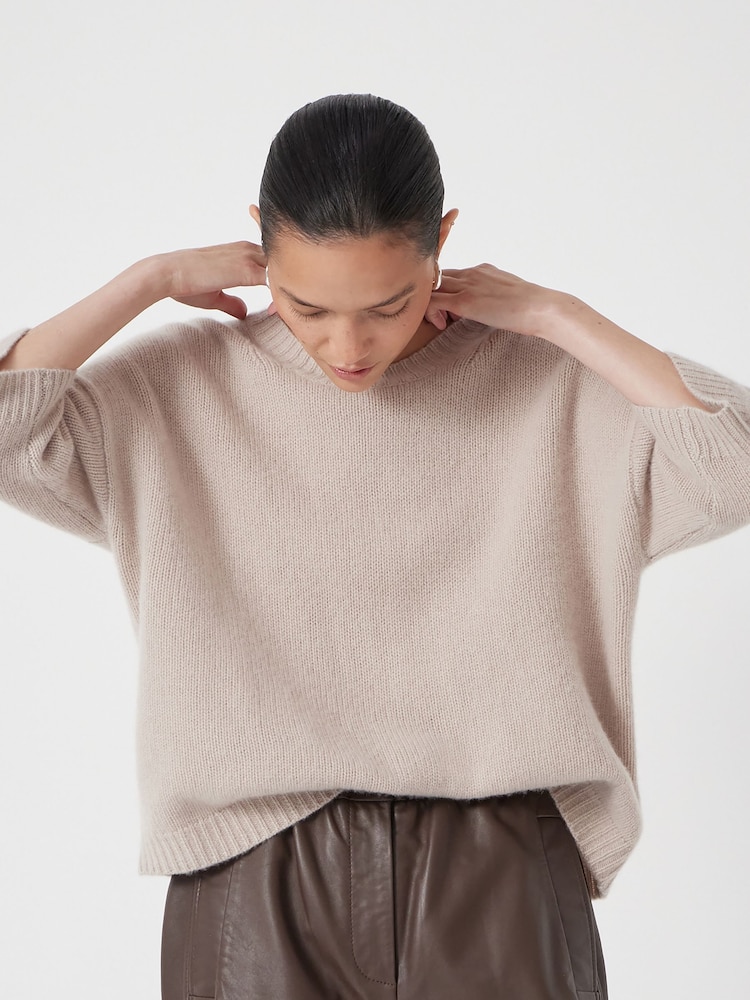 Hush Natural Short Sleeve Chunky Cashmere T-Shirt - Image 1 of 5 Hush Natural Short Sleeve Chunky Cashmere T-Shirt - Image 1 of 5