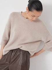 Hush Natural Short Sleeve Chunky Cashmere T-Shirt - Image 4 of 5