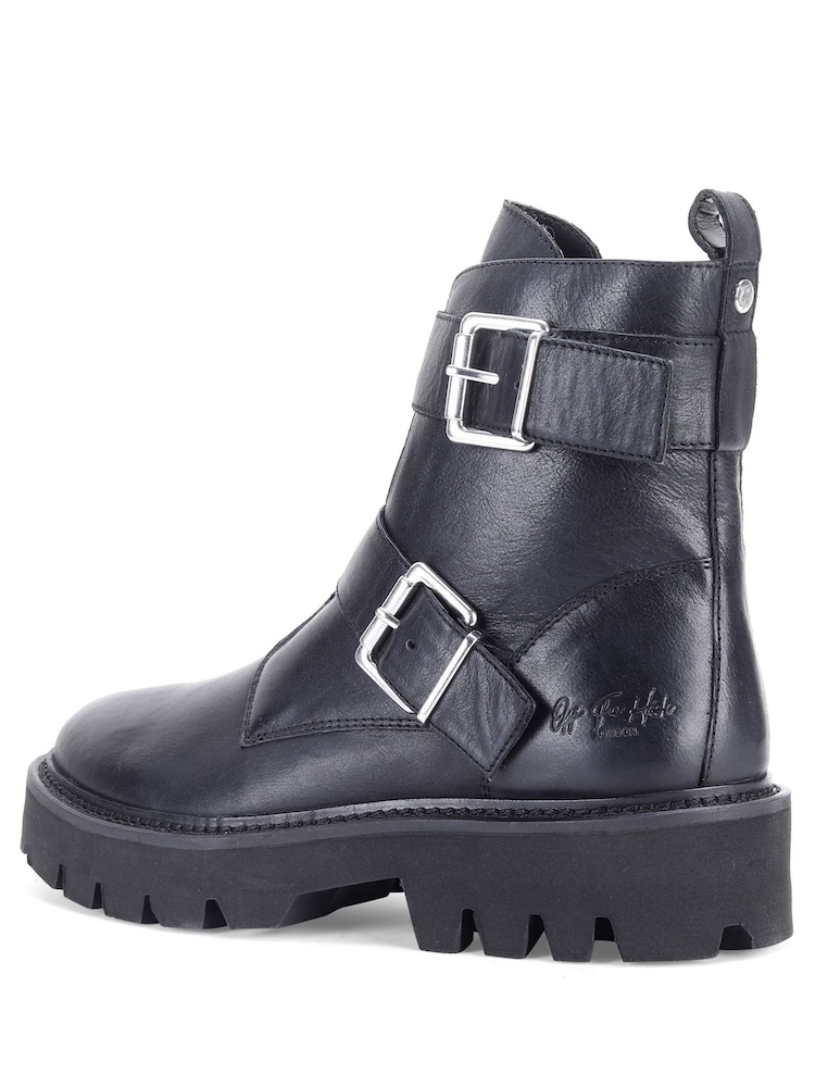 Off The Hook Black Sutton Double Buckle Side Zip High Ankle Boots - Image 2 of 5
