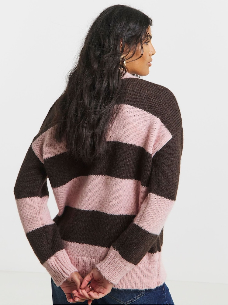 Simply Be Pink Fluffy Overstitch Knitted Boyfriend Cardigan - Image 2 of 4 Simply Be Pink Fluffy Overstitch Knitted Boyfriend Cardigan - Image 2 of 4
