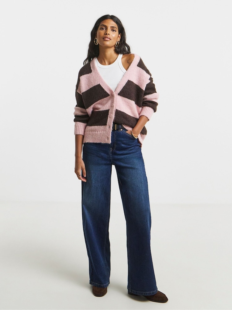 Simply Be Pink Fluffy Overstitch Knitted Boyfriend Cardigan - Image 4 of 4
