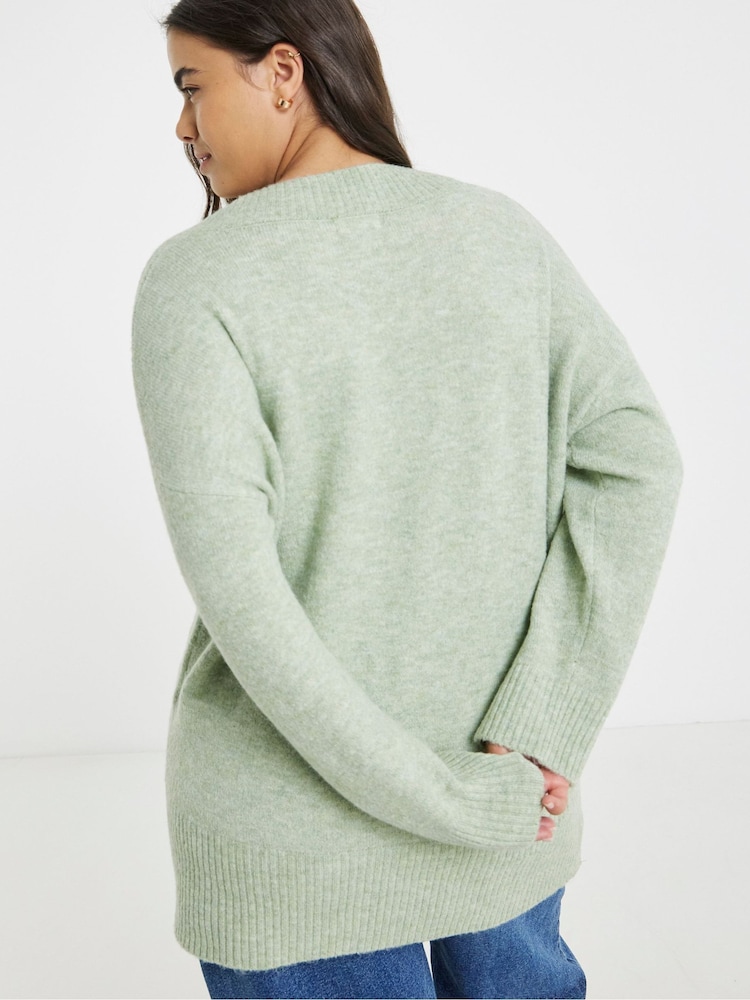 Simply Be Green V-Neck Knitted Tunic - Image 2 of 4 Simply Be Green V-Neck Knitted Tunic - Image 2 of 4