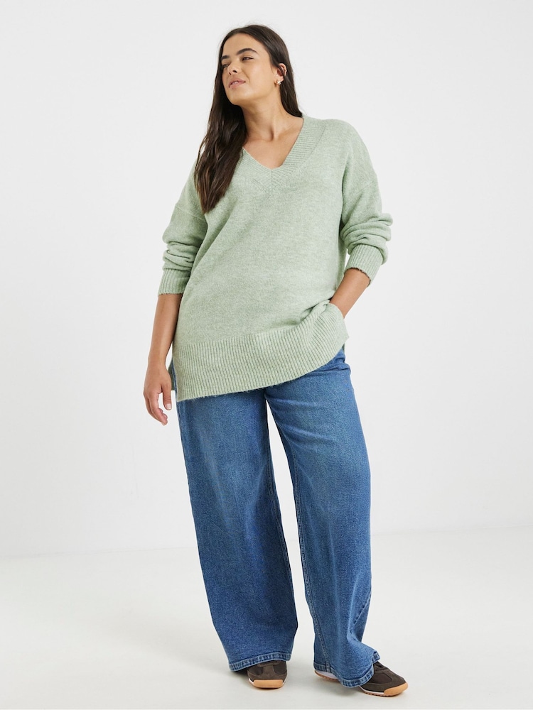 Simply Be Green V-Neck Knitted Tunic - Image 4 of 4