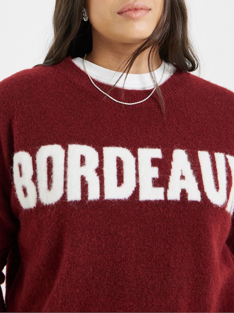 Simply Be Red Slogan Knitted Crew Neck Jumper - Image 4 of 4 Simply Be Red Slogan Knitted Crew Neck Jumper - Image 4 of 4