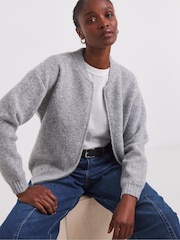 Simply Be Grey Premium Knitted Ribbed Bomber Jacket - Image 1 of 4