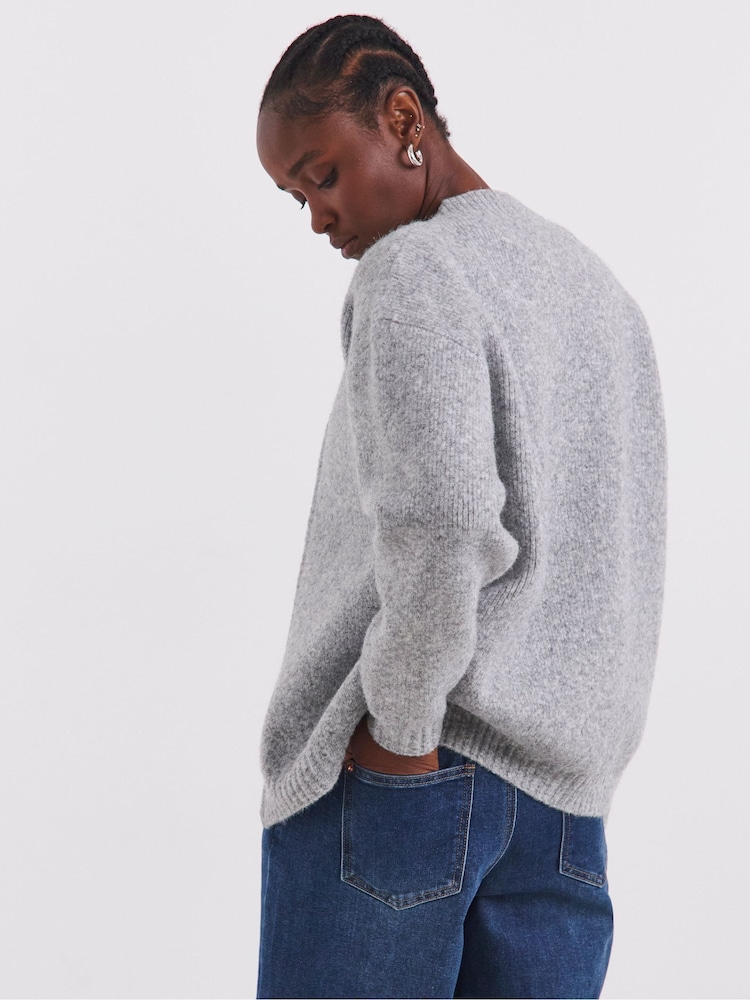 Simply Be Grey Premium Knitted Ribbed Bomber Jacket - Image 2 of 4