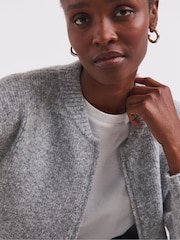 Simply Be Grey Premium Knitted Ribbed Bomber Jacket - Image 3 of 4