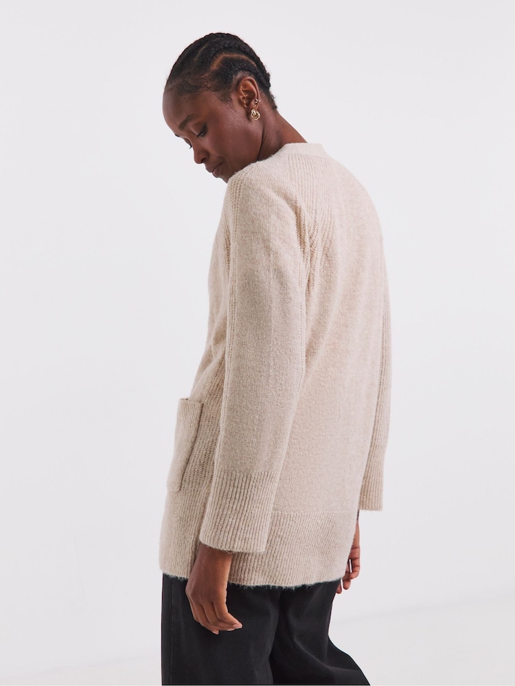Simply Be Natural Knitted V-Neck Boyfriend Cardigan - Image 2 of 3 Simply Be Natural Knitted V-Neck Boyfriend Cardigan - Image 2 of 3
