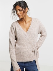 Simply Be Natural Ballet Wrap Knitted Cardigan - Image 1 of 4