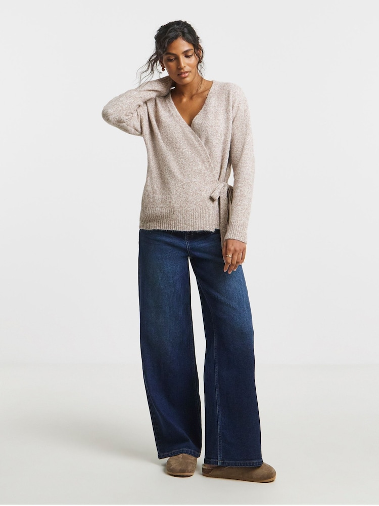 Simply Be Natural Ballet Wrap Knitted Cardigan - Image 2 of 4