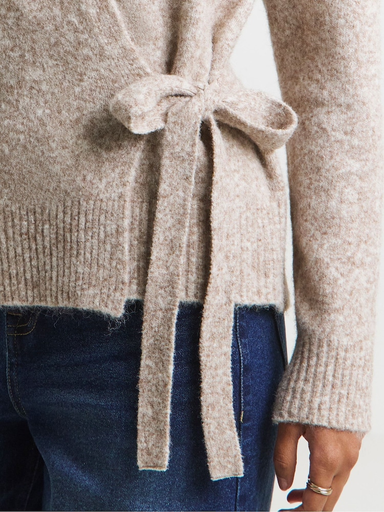 Simply Be Natural Ballet Wrap Knitted Cardigan - Image 4 of 4