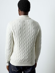 French Connection Natural Cotton Cable Knit ¼ Zip Funnel Neck Jumper - Image 4 of 5