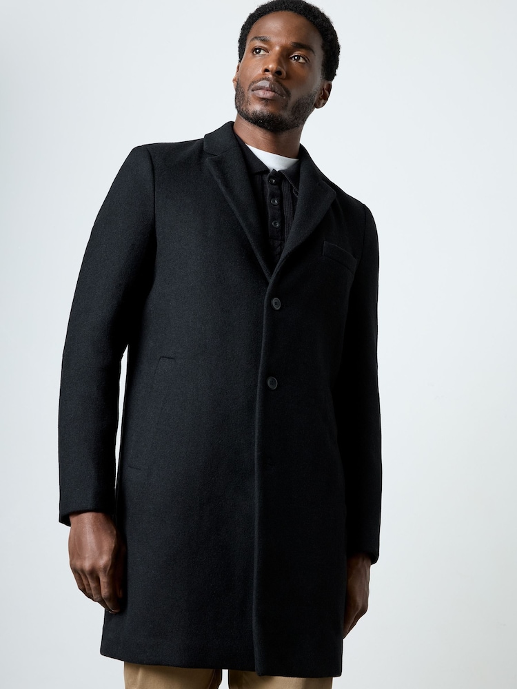 French Connection Black Wool Blend Single Breasted Mid-Length Coat - Image 1 of 5 French Connection Black Wool Blend Single Breasted Mid-Length Coat - Image 1 of 5