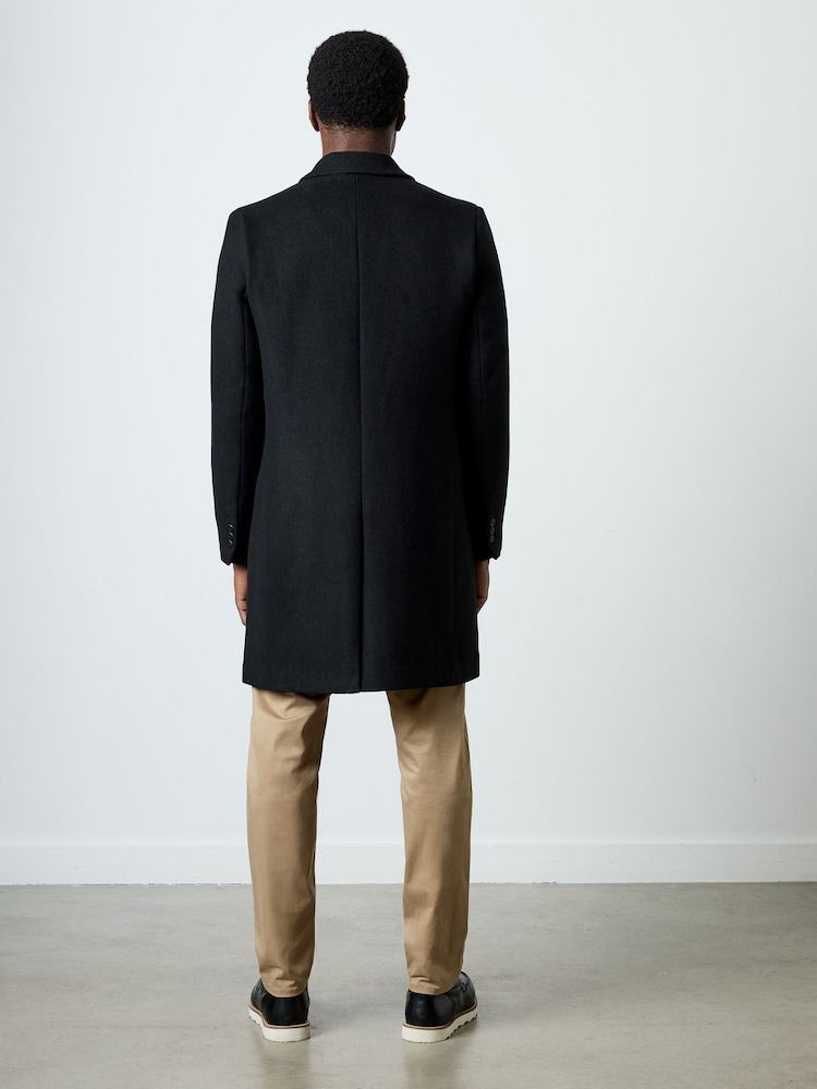 French Connection Black Wool Blend Single Breasted Mid-Length Coat - Image 2 of 5 French Connection Black Wool Blend Single Breasted Mid-Length Coat - Image 2 of 5