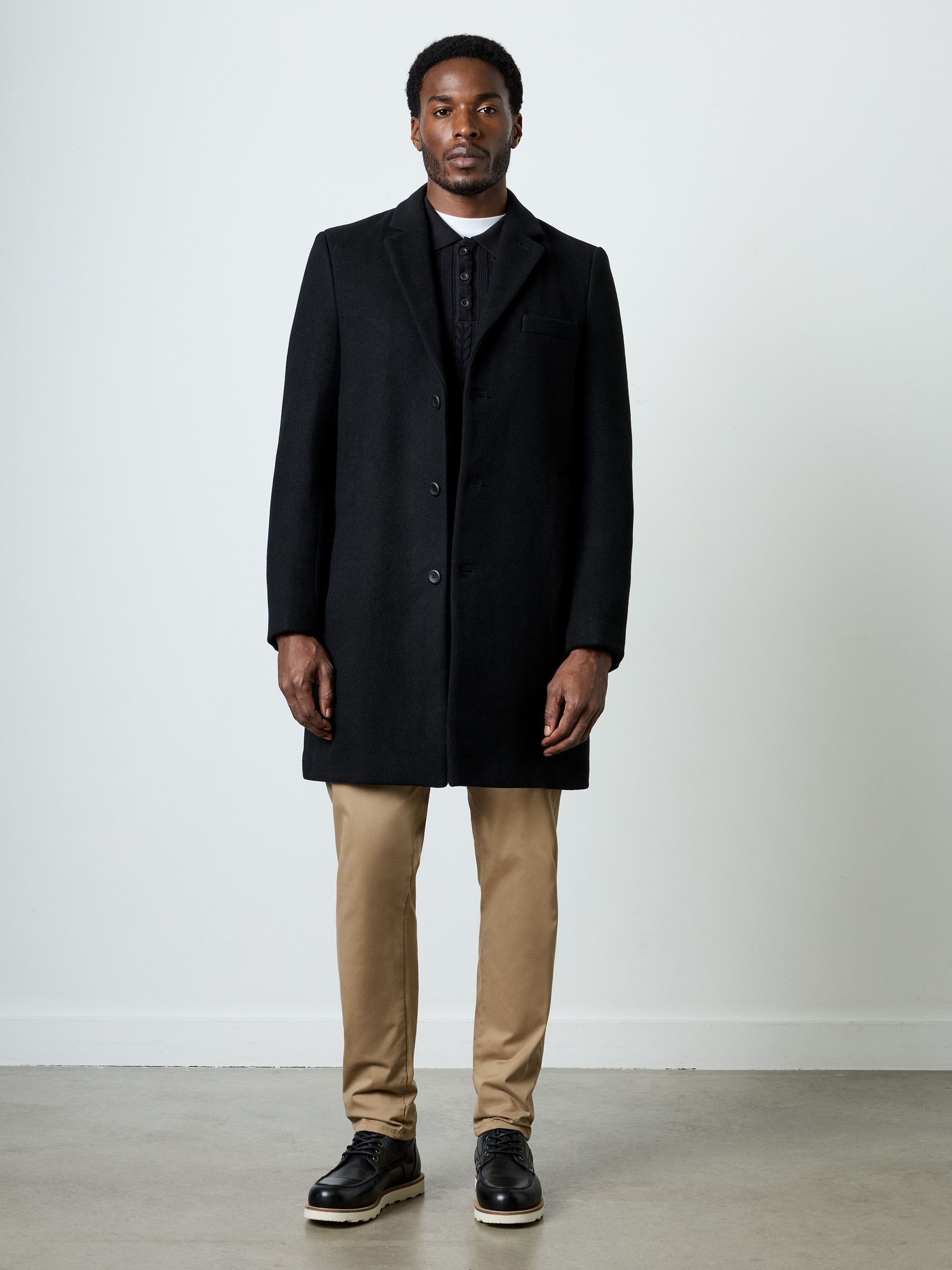 Buy French Connection Black Wool Blend Single Breasted Mid-Length